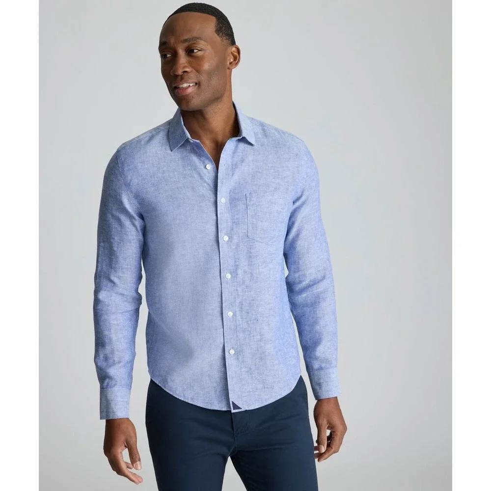 UNTUCKit Vin Santo WR Blue Linen Blend Button Down Shirt Relaxed Fit